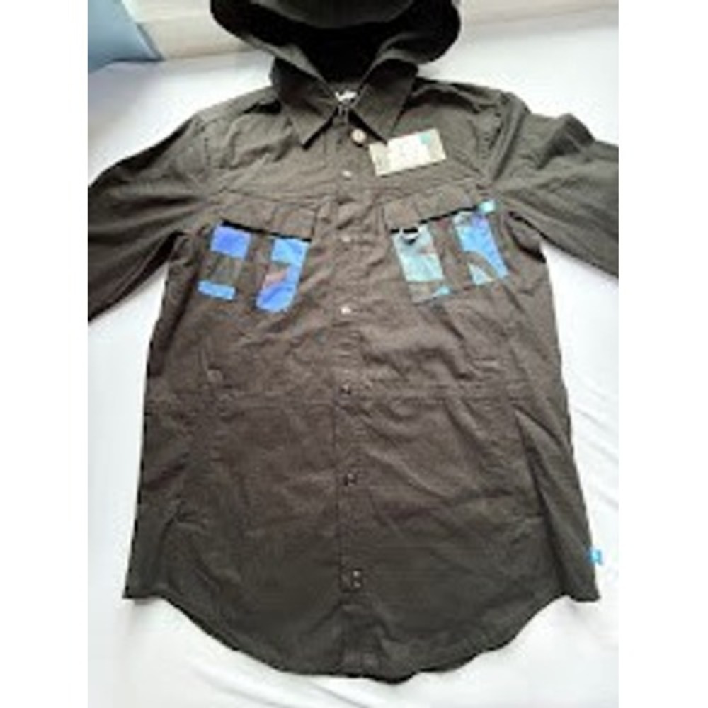 Cookies SF Fahrenheit LS Woven Hooded Shirt Black Blue Camo CM233WLT02 Mens S